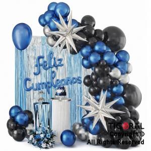 SET DE GLOBOS ARCO XL FELIZ CUMPLEA�OS NEGRO AZUL Y PLATA SS 98 UNIDADES